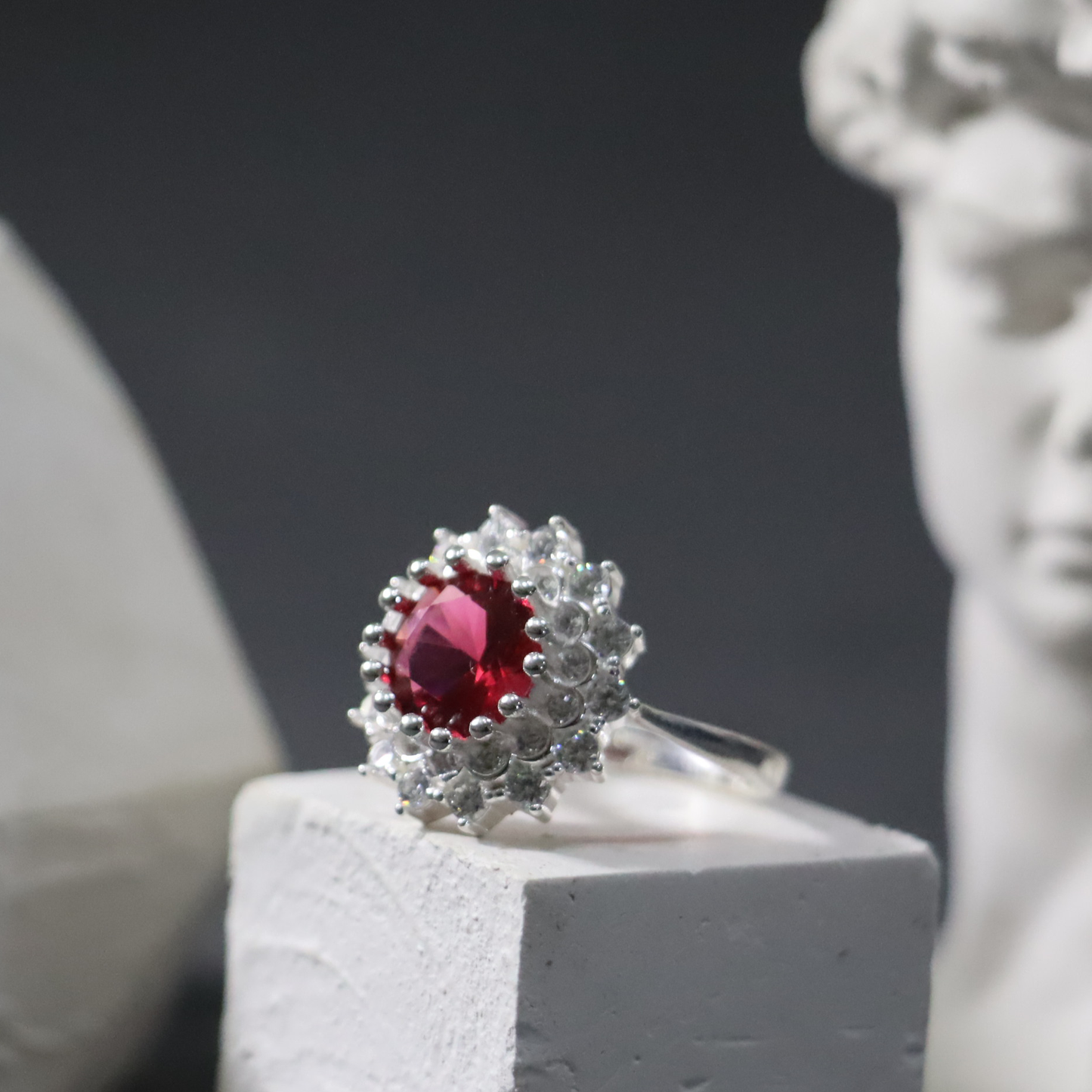Red Garnet and Zircon Handmade Ring.