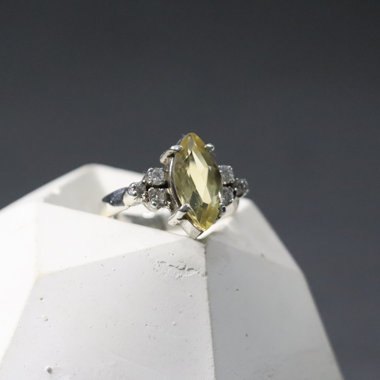 Yellow Sapphire and Zircon Handmade Silver Ring.