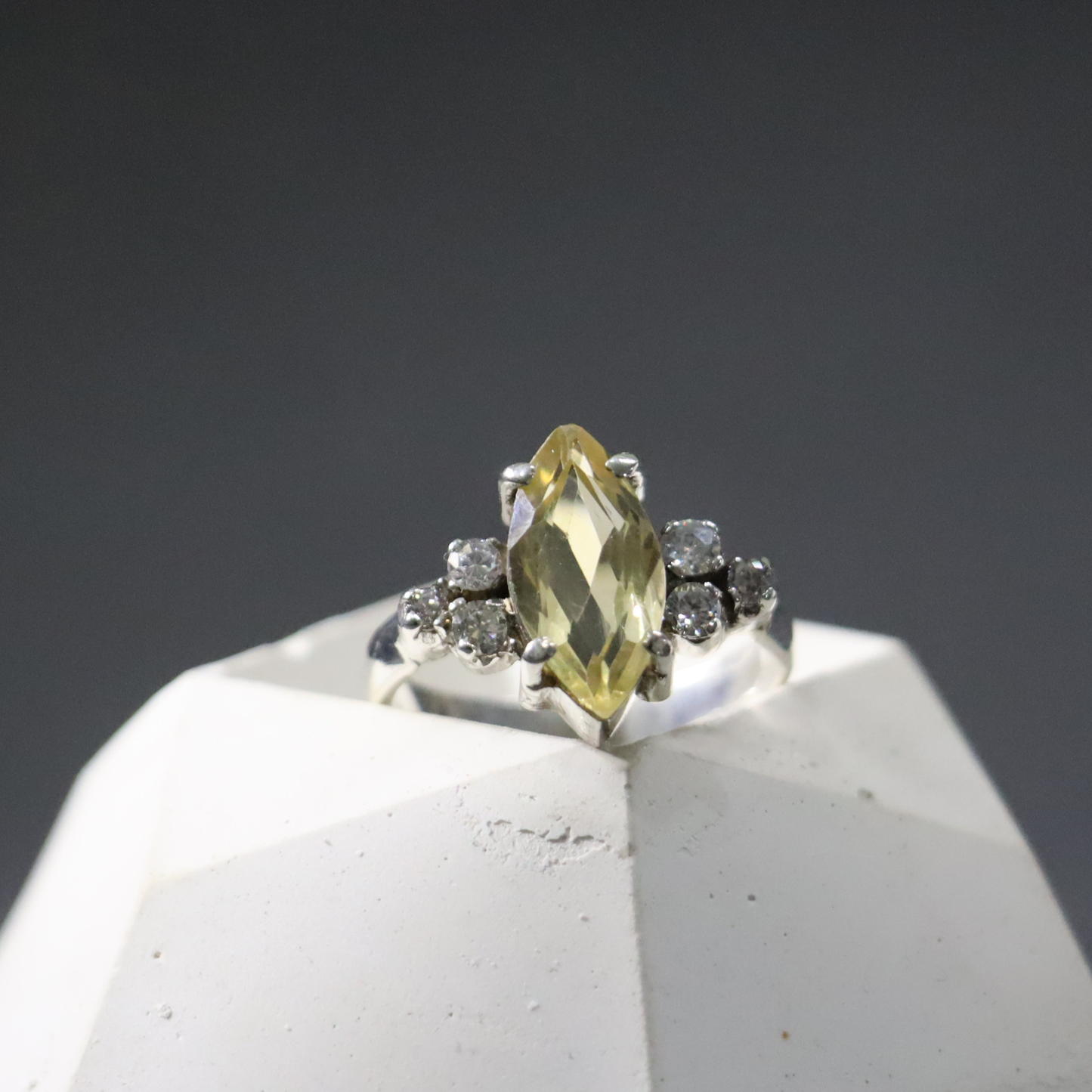 Yellow Sapphire and Zircon Handmade Silver Ring.