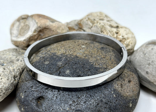 Stainless Steel Bangle, Simple Plain Bangle, Solid Cuff Bangle, Unisex Bangle, Minimalist Bangle, Silver Steel Bracelet for Women & Men 6mm