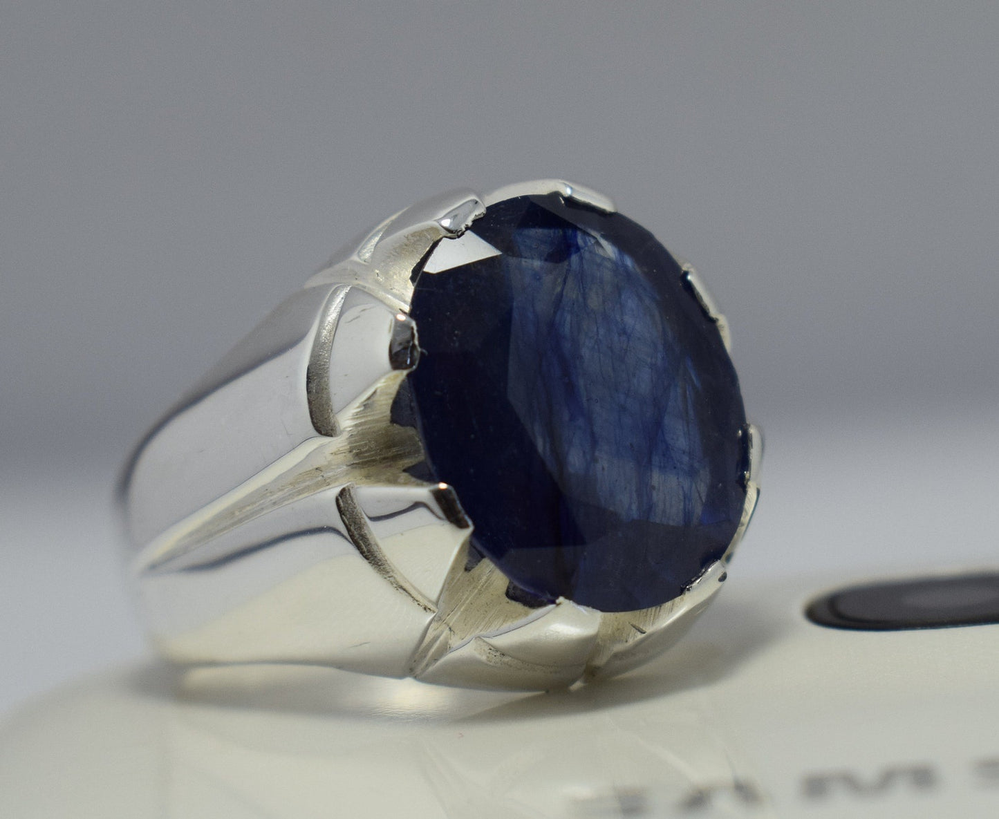 Blue Sapphire Ring Mens Natural Sapphire Stone Real Gemstone Rings 925 Sterling Silver Bague Handcrafted Men's Ring Men Silver Jewellery