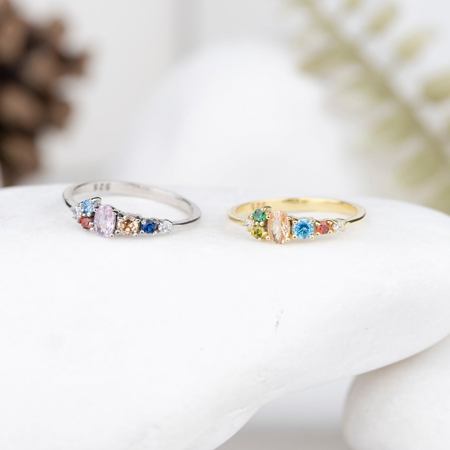 Handcrafted Multi-Gemstone Ring, 5 Birthstones Ring, Unique Dainty Family Ring, Christmas Gift, Personalized Gift, Mother's Day Gift
