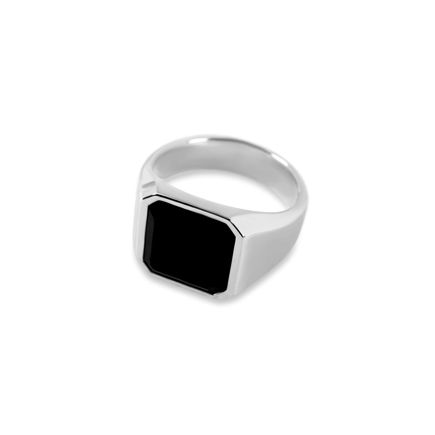 Men's silver ring signet ring with black onyx gemstone in 925 sterling silver polished square | Real men's jewelry