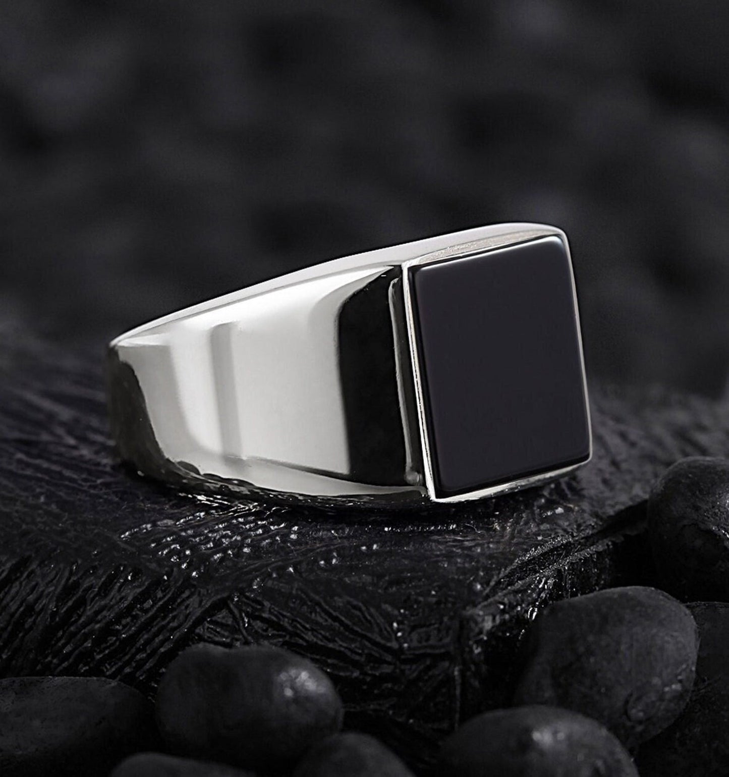 Men's Customizable Signet Ring - Sterling Silver Gemstone Ring, Personalized Gift for Him, Onyx, Tiger Eye, Red Agate, & Pearl Options