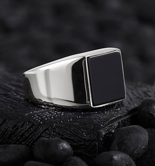 Men's Customizable Signet Ring - Sterling Silver Gemstone Ring, Personalized Gift for Him, Onyx, Tiger Eye, Red Agate, & Pearl Options
