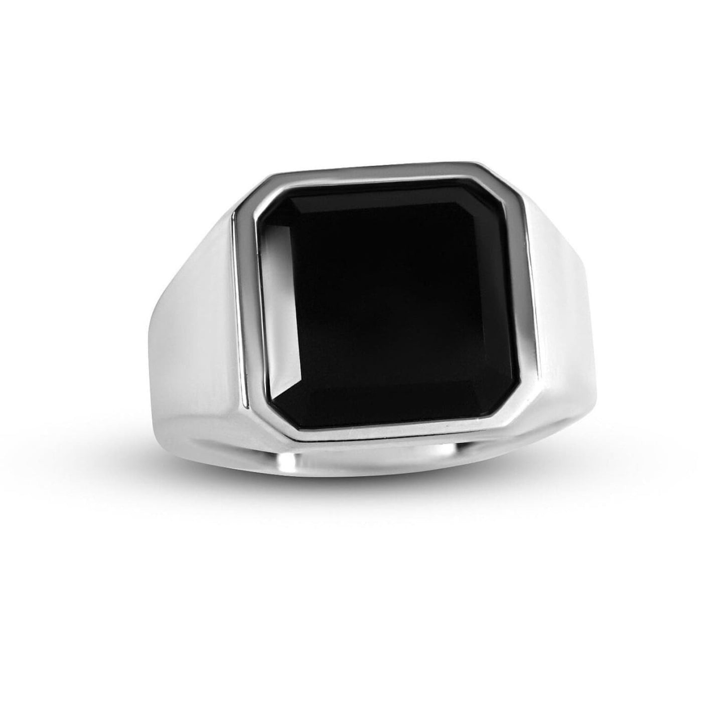 Men's silver ring signet ring with black onyx gemstone in 925 sterling silver polished square | Real men's jewelry