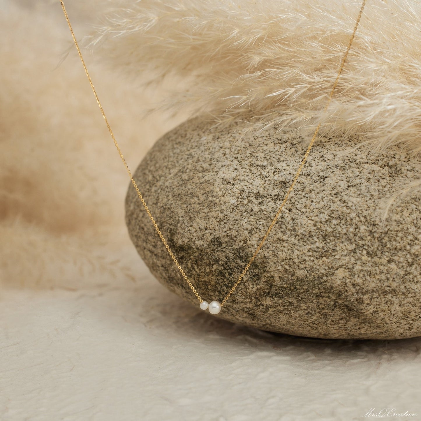 Minimalist Freshwater Pearl Necklace, Sterling Silver 2 Round Pearls Necklace, Bridesmaid Necklace, Daily Pearl Necklace, Bridesmaid Gift