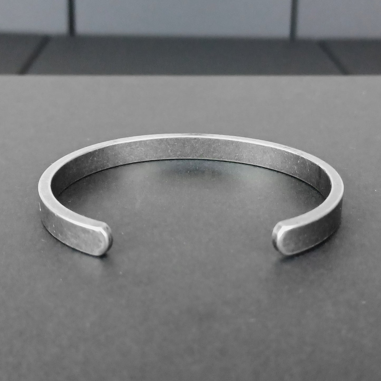 Mens Dark Silver Cuff Bracelet Stainless Steel Matte Viking Modern Norse Bangle