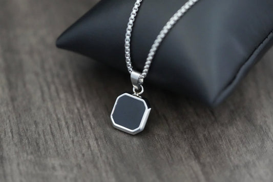 Silver Onyx Necklace Chain Pendants, Mens Necklace Pendants