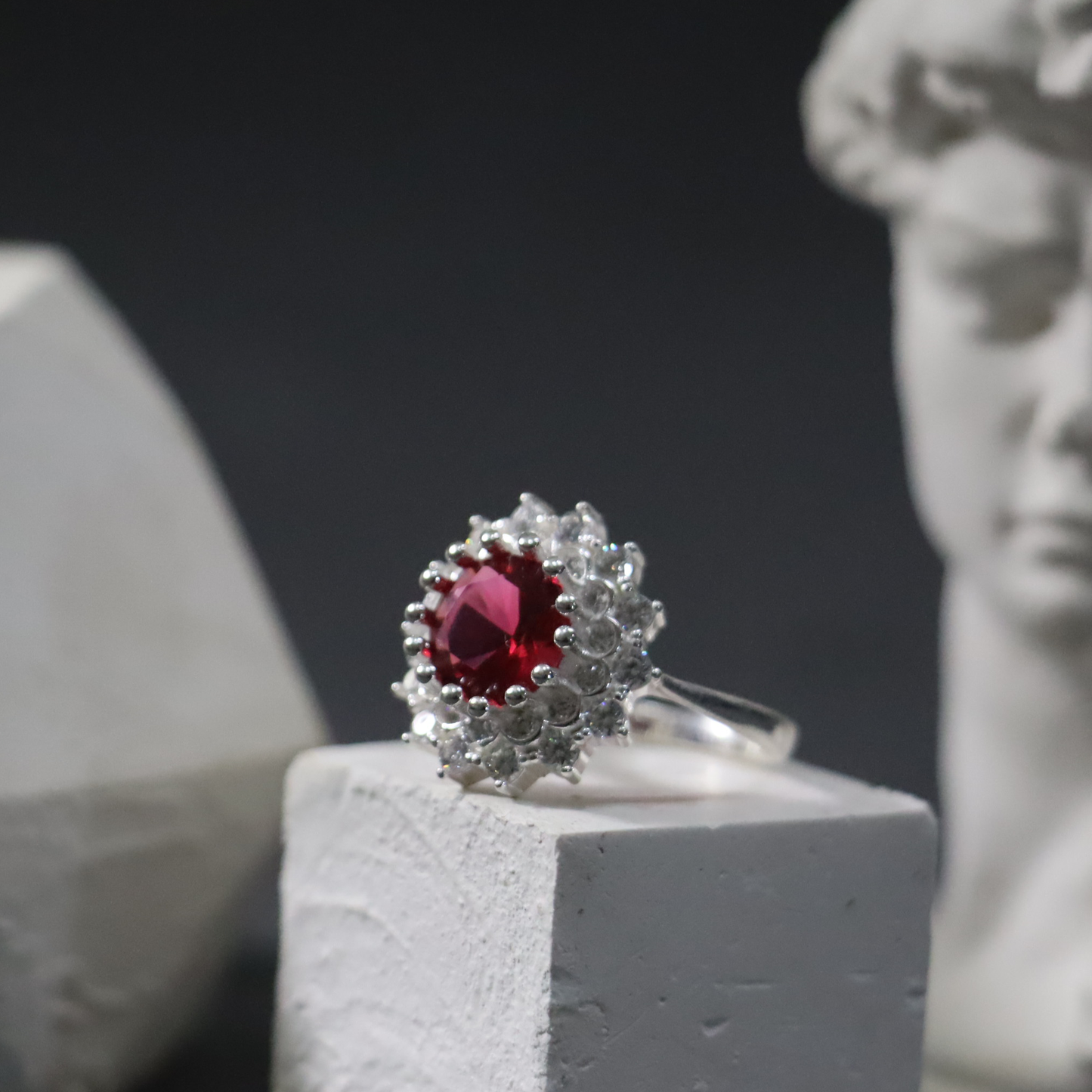 Red Garnet and Zircon Handmade Ring.