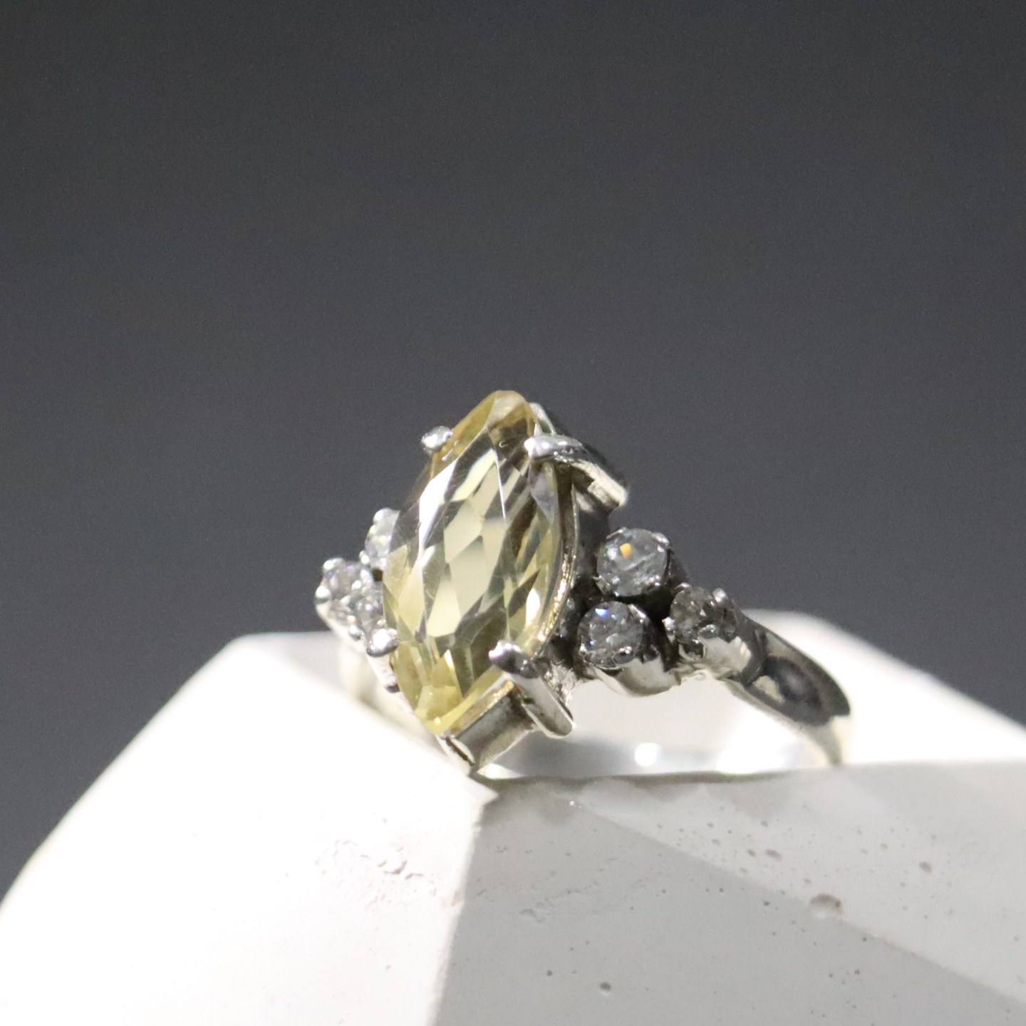 Yellow Sapphire and Zircon Handmade Silver Ring.