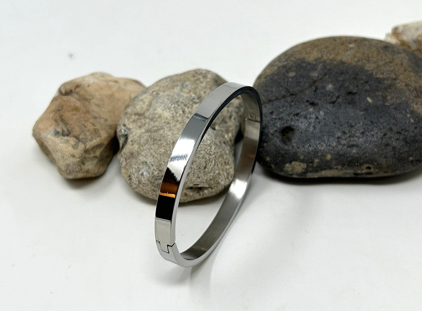 Stainless Steel Bangle, Simple Plain Bangle, Solid Cuff Bangle, Unisex Bangle, Minimalist Bangle, Silver Steel Bracelet for Women & Men 6mm