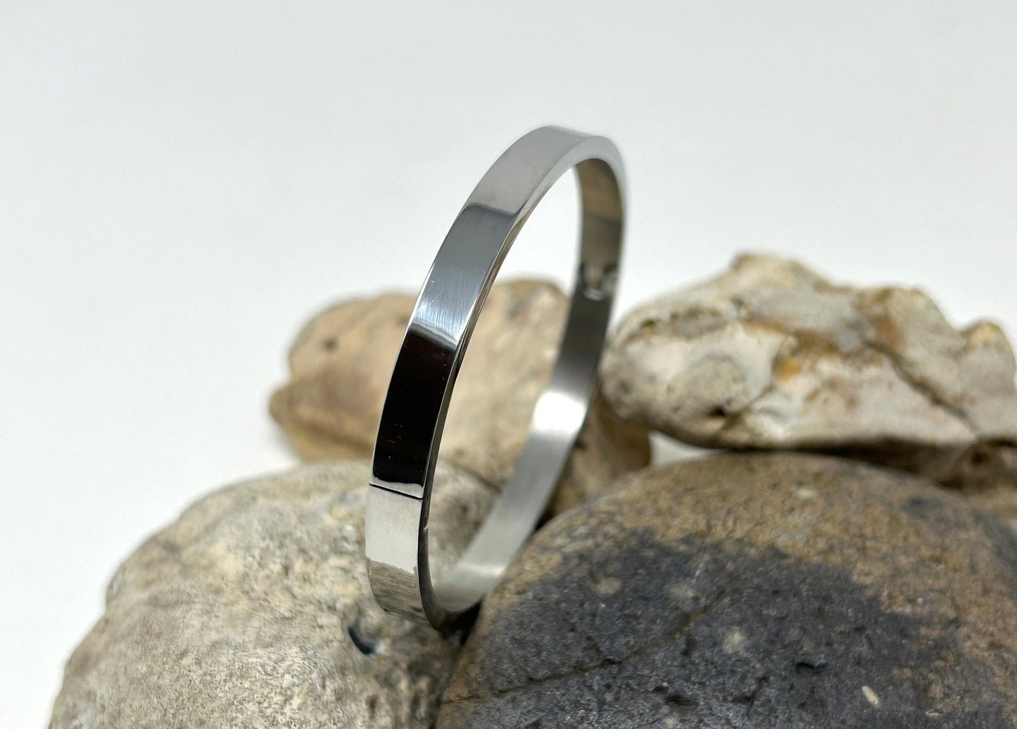 Stainless Steel Bangle, Simple Plain Bangle, Solid Cuff Bangle, Unisex Bangle, Minimalist Bangle, Silver Steel Bracelet for Women & Men 6mm