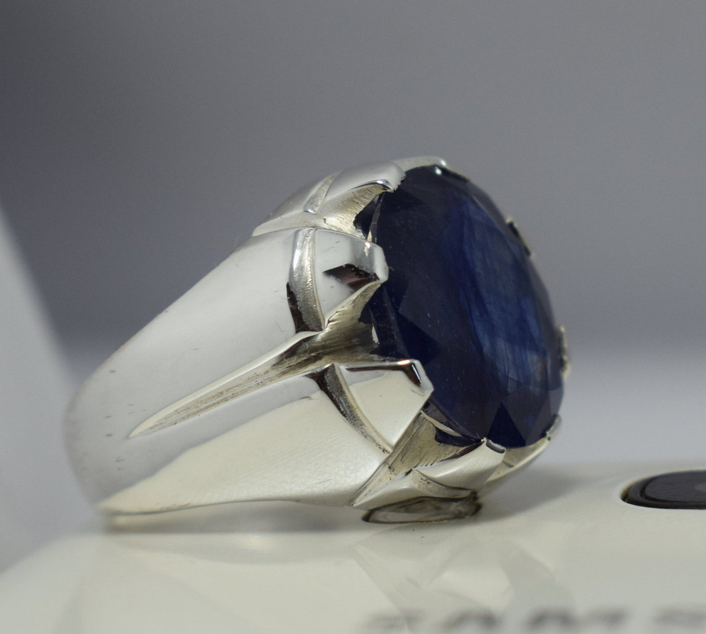 Blue Sapphire Ring Mens Natural Sapphire Stone Real Gemstone Rings 925 Sterling Silver Bague Handcrafted Men's Ring Men Silver Jewellery