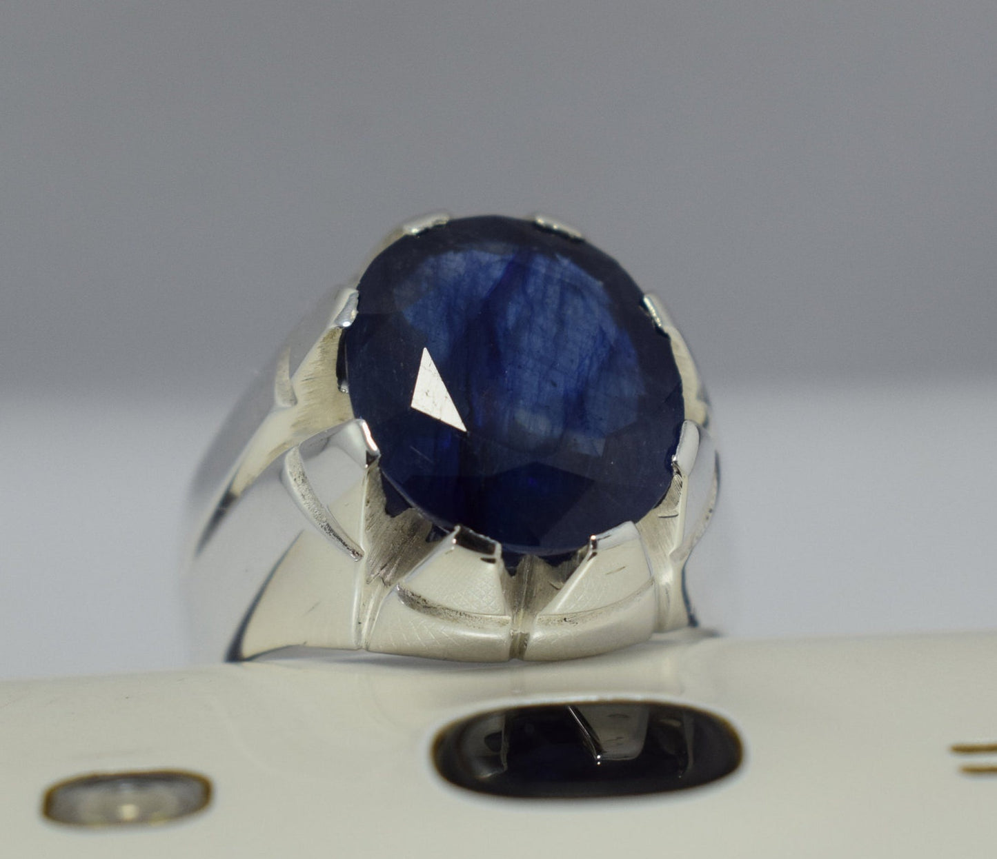 Blue Sapphire Ring Mens Natural Sapphire Stone Real Gemstone Rings 925 Sterling Silver Bague Handcrafted Men's Ring Men Silver Jewellery