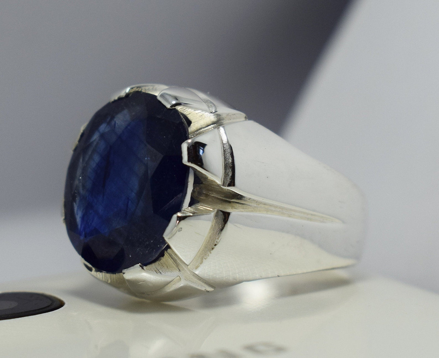 Blue Sapphire Ring Mens Natural Sapphire Stone Real Gemstone Rings 925 Sterling Silver Bague Handcrafted Men's Ring Men Silver Jewellery