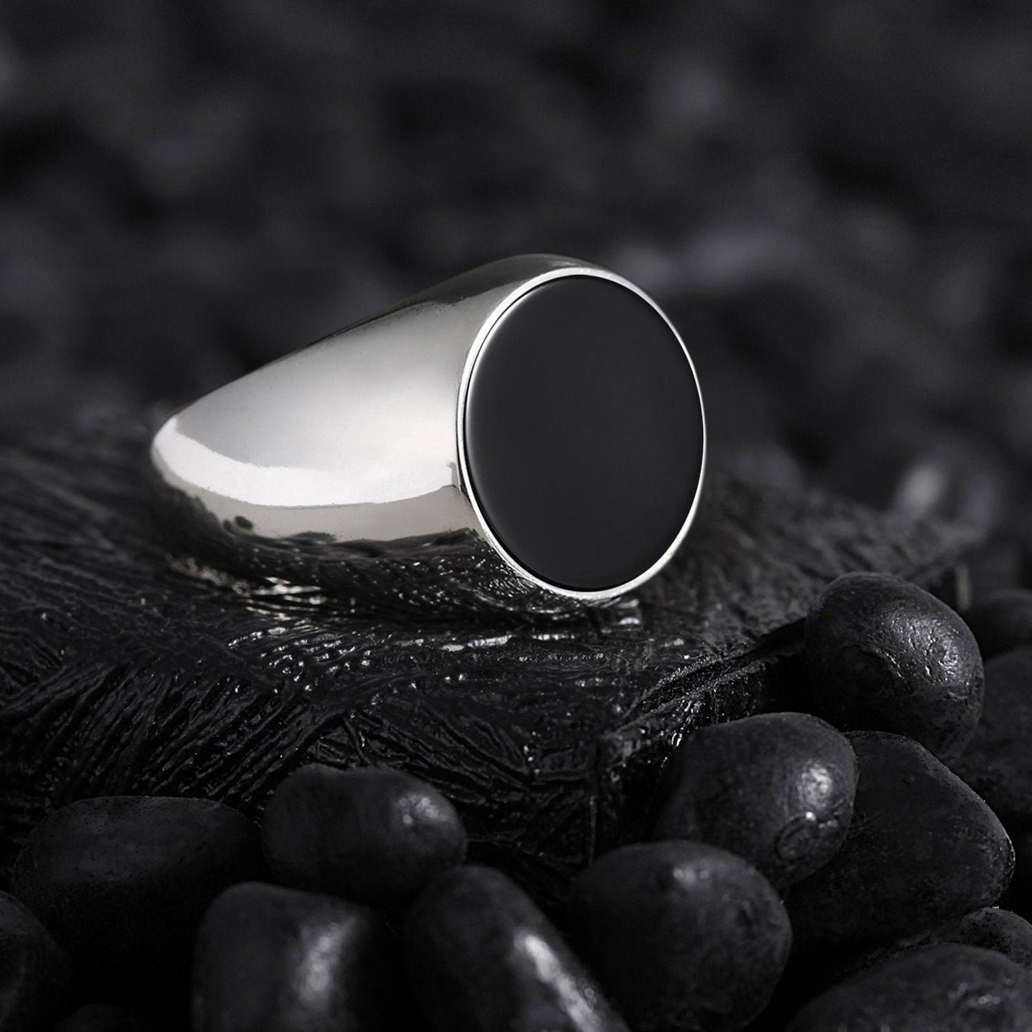 Men Silver Black Minimalist Ring, Classic Silver Jewelry Wedding Gift for Him, Men Handmade Birthday Gift, Natural Gemstone Signet Ring