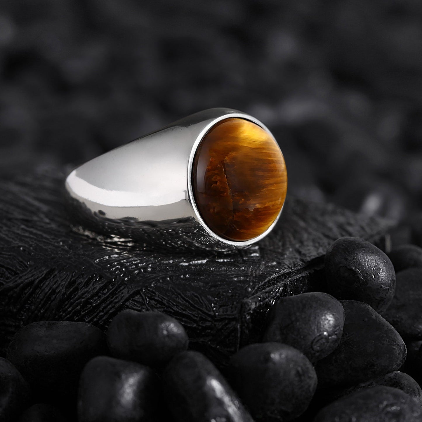 Men Silver Black Minimalist Ring, Classic Silver Jewelry Wedding Gift for Him, Men Handmade Birthday Gift, Natural Gemstone Signet Ring