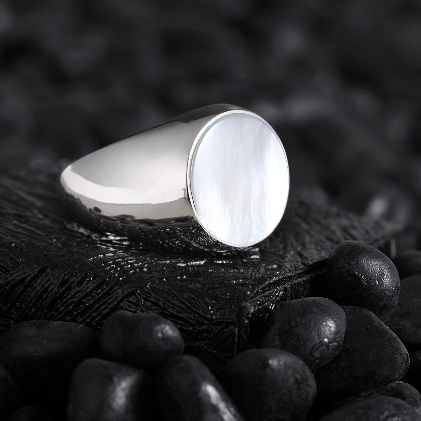 Men Silver Black Minimalist Ring, Classic Silver Jewelry Wedding Gift for Him, Men Handmade Birthday Gift, Natural Gemstone Signet Ring
