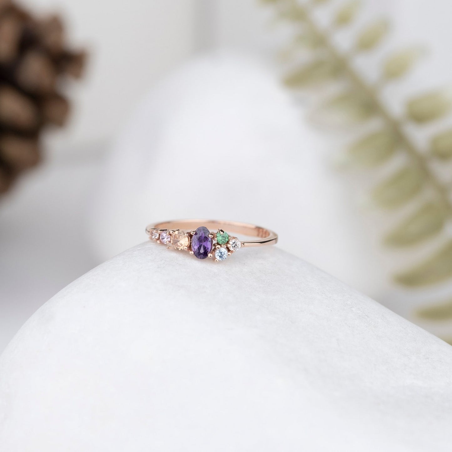 Handcrafted Multi-Gemstone Ring, 5 Birthstones Ring, Unique Dainty Family Ring, Christmas Gift, Personalized Gift, Mother's Day Gift