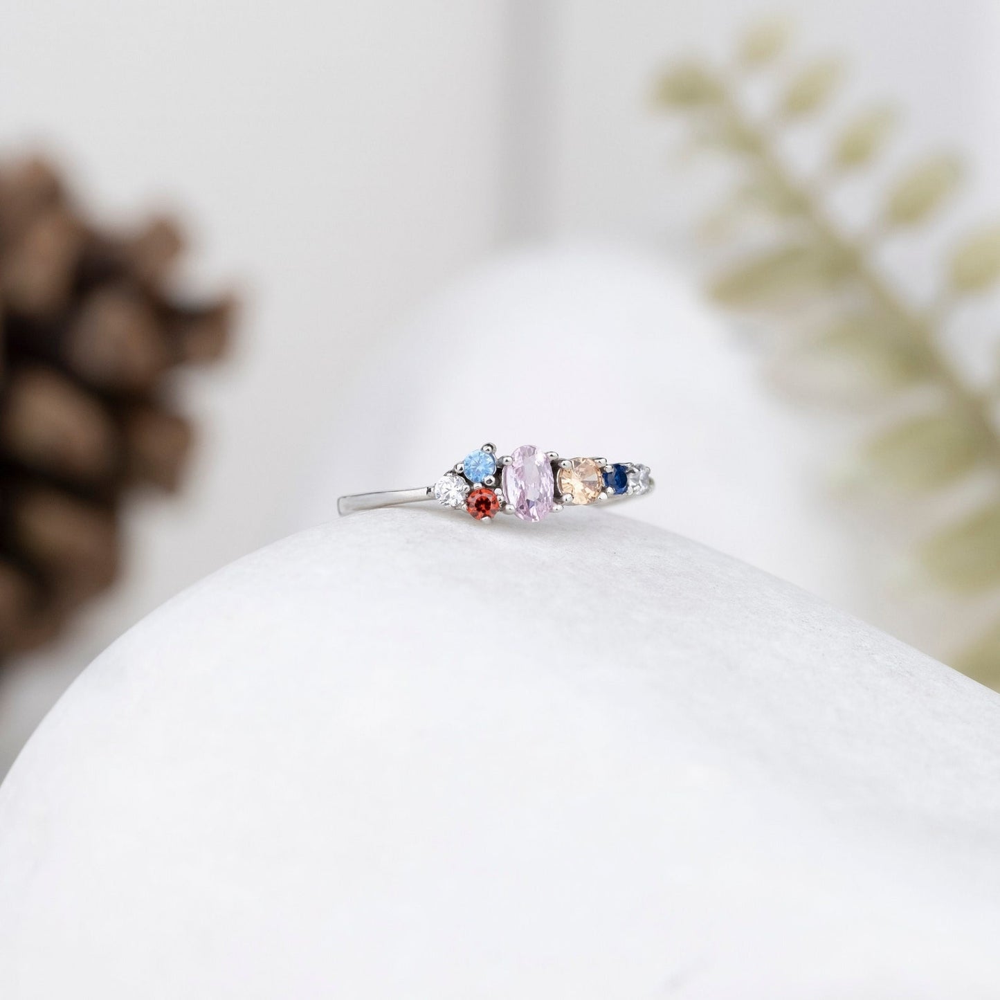 Handcrafted Multi-Gemstone Ring, 5 Birthstones Ring, Unique Dainty Family Ring, Christmas Gift, Personalized Gift, Mother's Day Gift