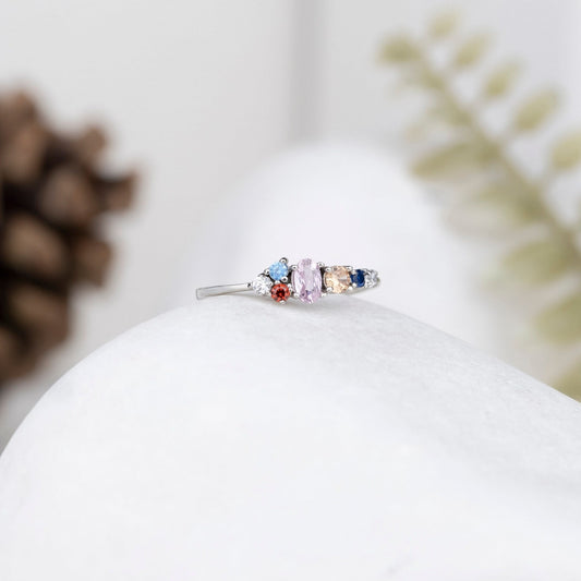 Handcrafted Multi-Gemstone Ring, 5 Birthstones Ring, Unique Dainty Family Ring, Christmas Gift, Personalized Gift, Mother's Day Gift