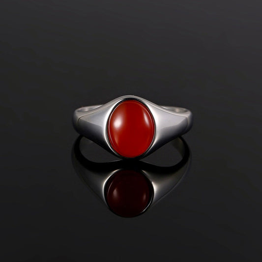 Mens Ring - Silver Signet Ring - Red Agate Ring, Silver Ring Men, Gemstone Rings - Mens Silver Ring - For Him Gift - Man Pinky Rings Jewelry