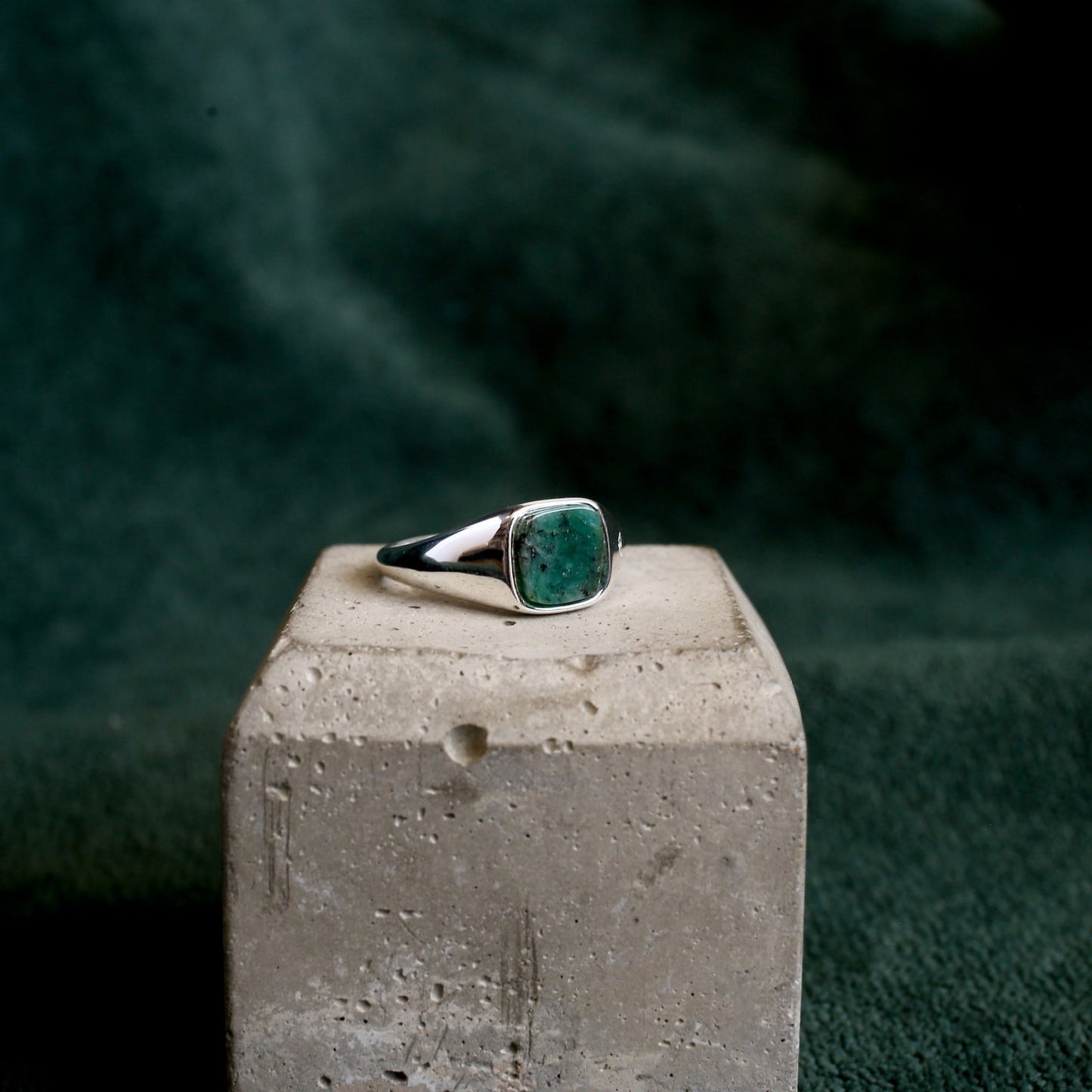 Emerald Signet Ring l Sterling Silver...