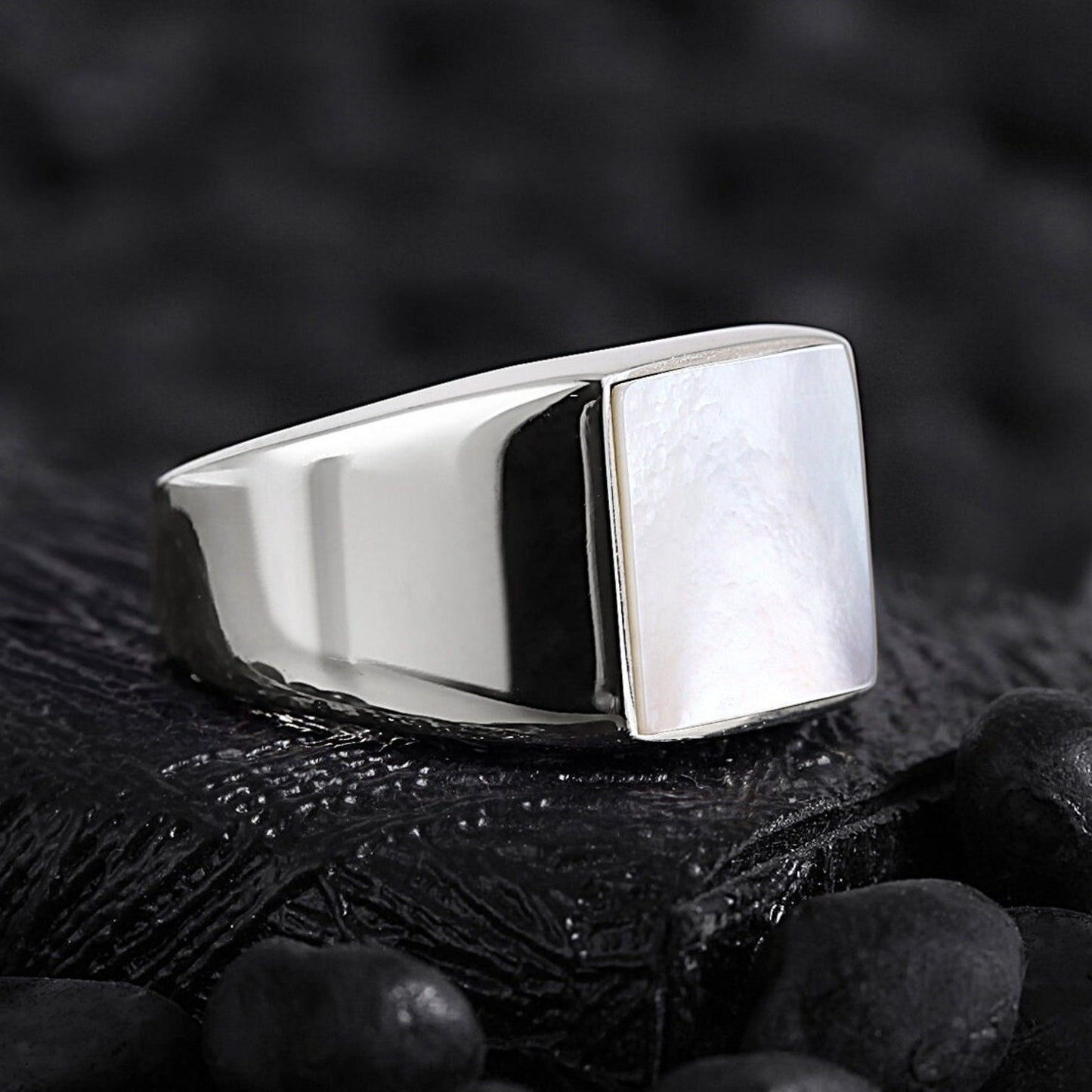 Men's Customizable Signet Ring - Sterling Silver Gemstone Ring, Personalized Gift for Him, Onyx, Tiger Eye, Red Agate, & Pearl Options