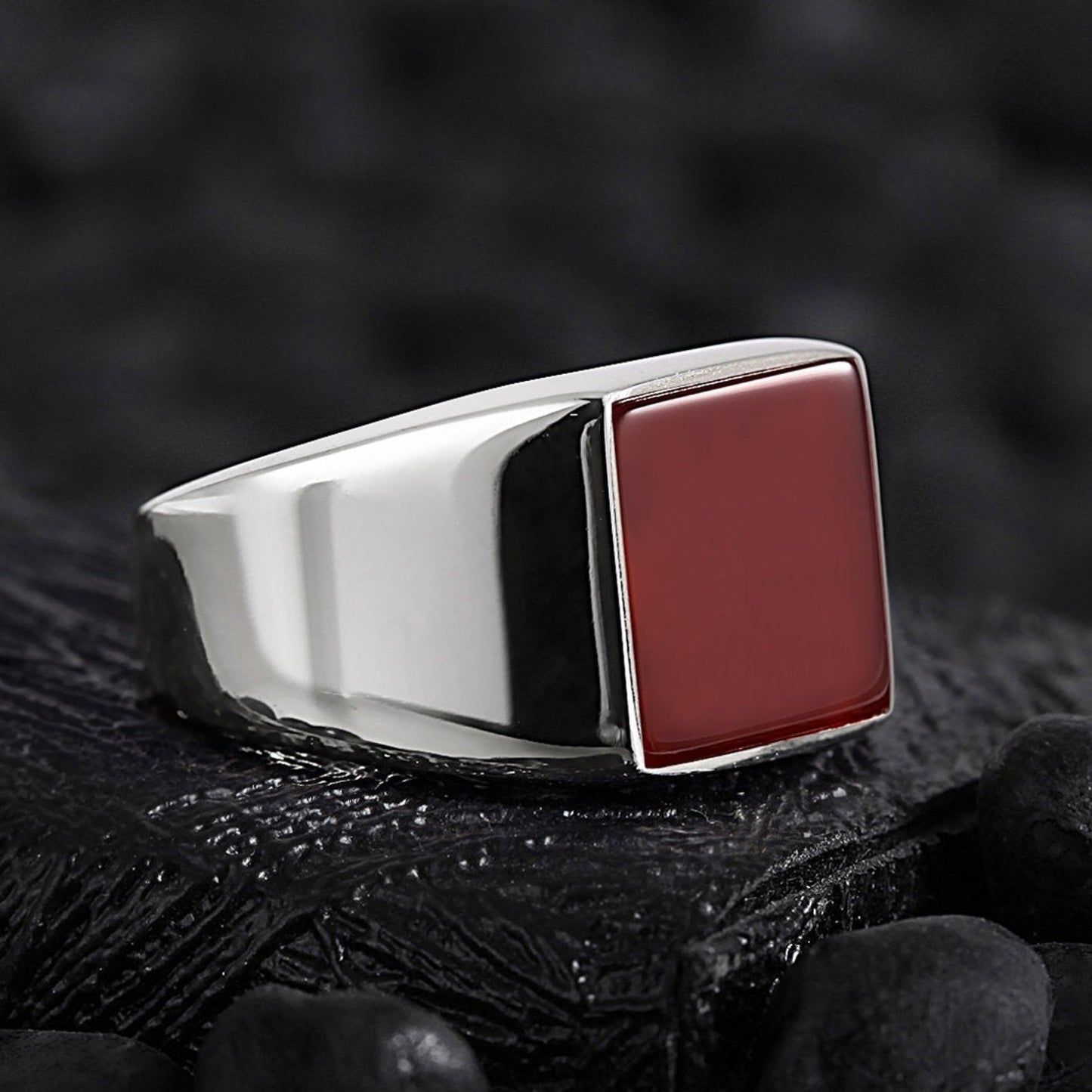 Men's Customizable Signet Ring - Sterling Silver Gemstone Ring, Personalized Gift for Him, Onyx, Tiger Eye, Red Agate, & Pearl Options