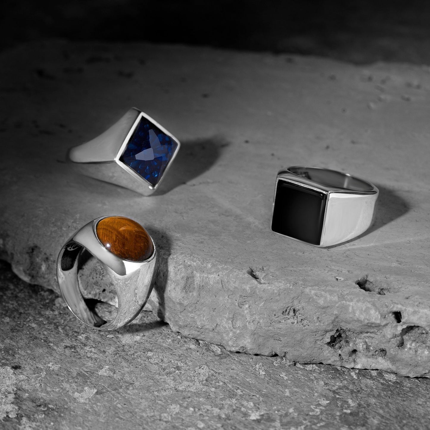 Men's Customizable Signet Ring - Sterling Silver Gemstone Ring, Personalized Gift for Him, Onyx, Tiger Eye, Red Agate, & Pearl Options