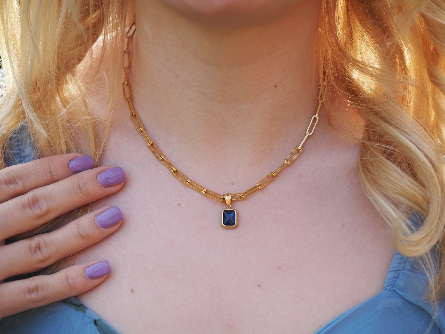18K Gold Filled Gemstone Necklace, Emerald Gold Necklace, Gift for her