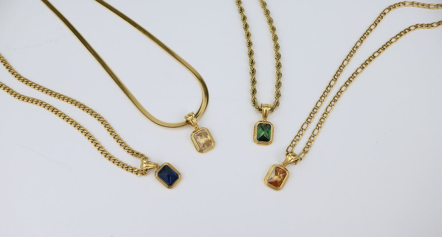 18K Gold Filled Gemstone Necklace, Emerald Gold Necklace, Gift for her