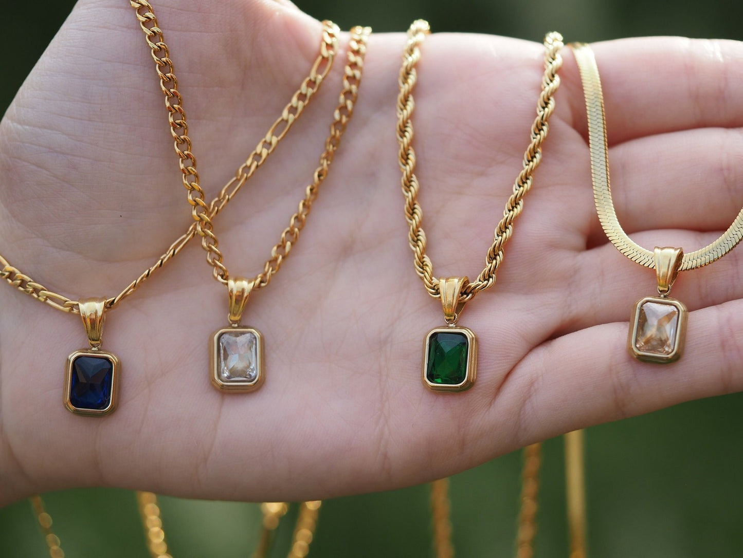 18K Gold Filled Gemstone Necklace, Emerald Gold Necklace, Gift for her