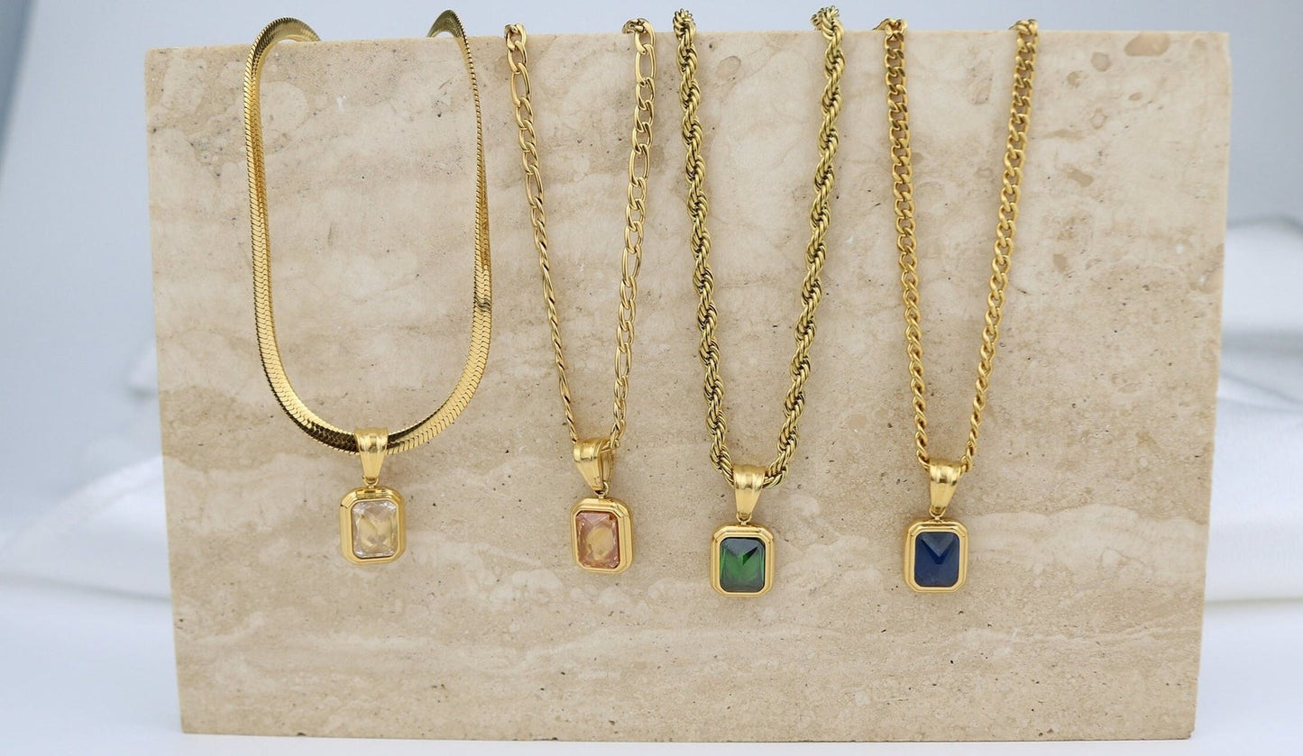 18K Gold Filled Gemstone Necklace, Emerald Gold Necklace, Gift for her