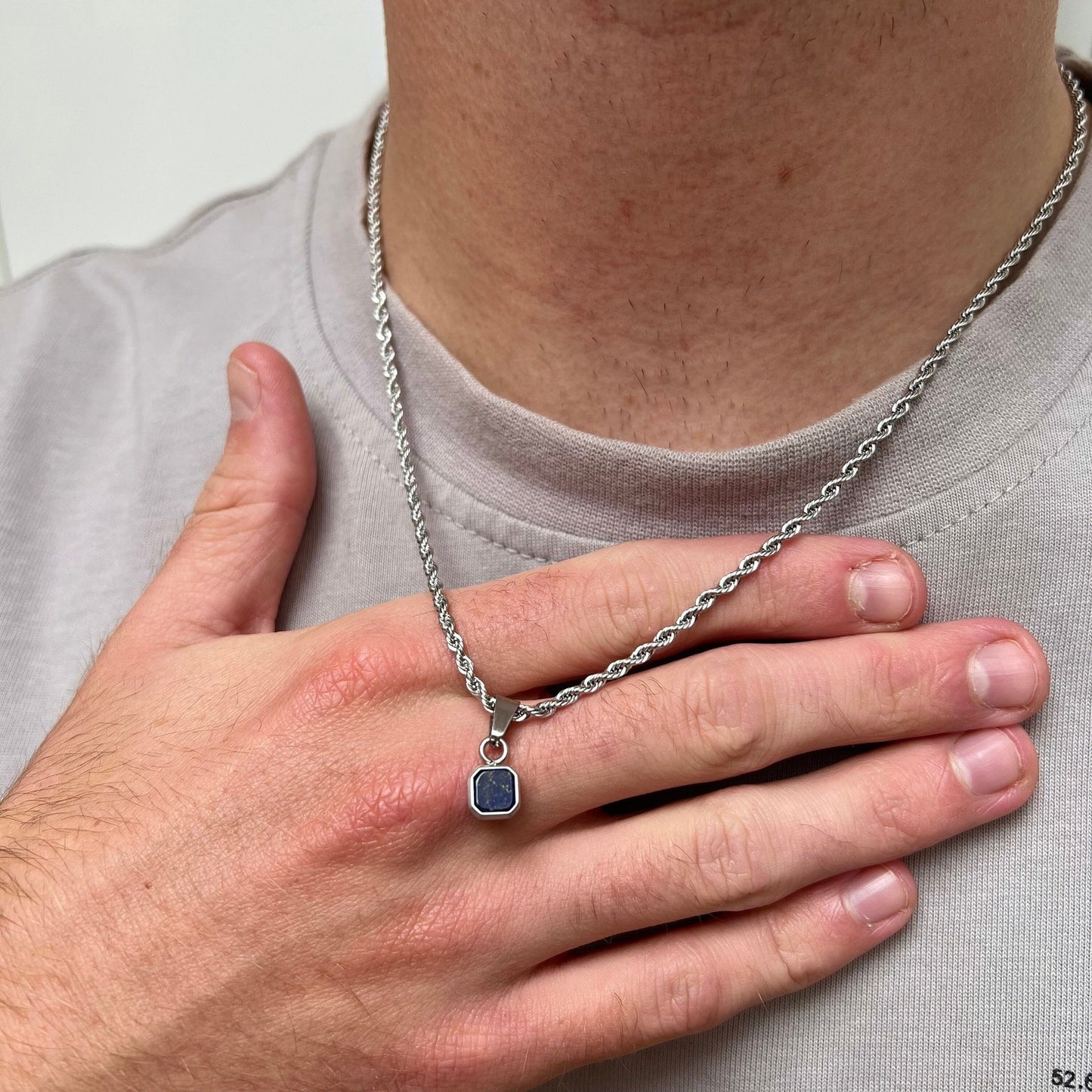Mens Necklace - Mini Lapis Lazuli Silver Pendant Necklace For Men