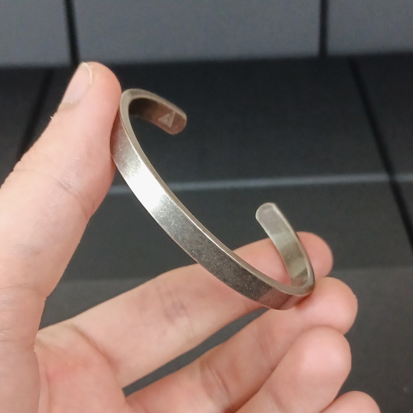 Mens Dark Silver Cuff Bracelet Stainless Steel Matte Viking Modern Norse Bangle