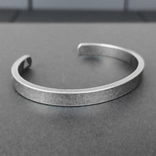 Mens Dark Silver Cuff Bracelet Stainless Steel Matte Viking Modern Norse Bangle