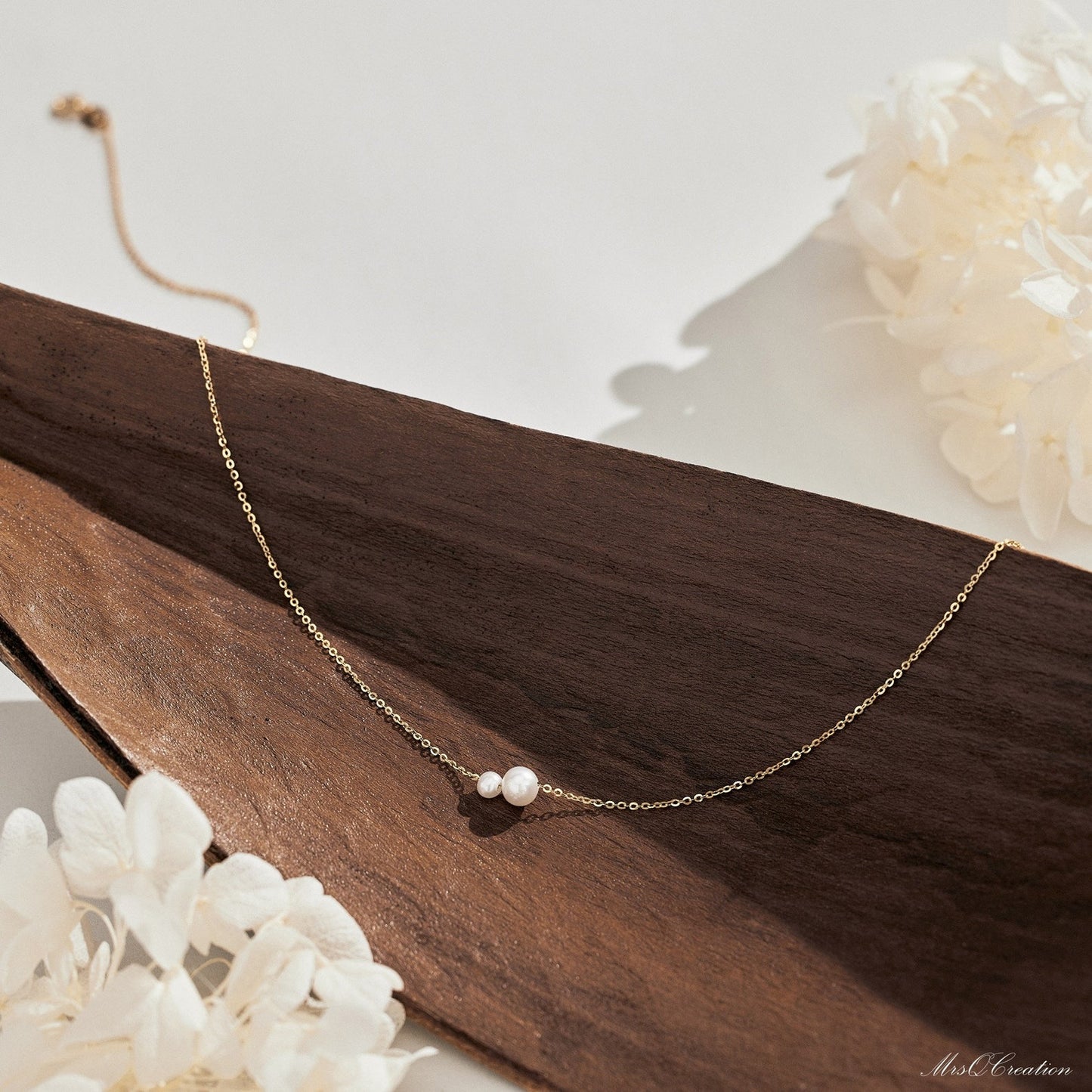 Minimalist Freshwater Pearl Necklace, Sterling Silver 2 Round Pearls Necklace, Bridesmaid Necklace, Daily Pearl Necklace, Bridesmaid Gift