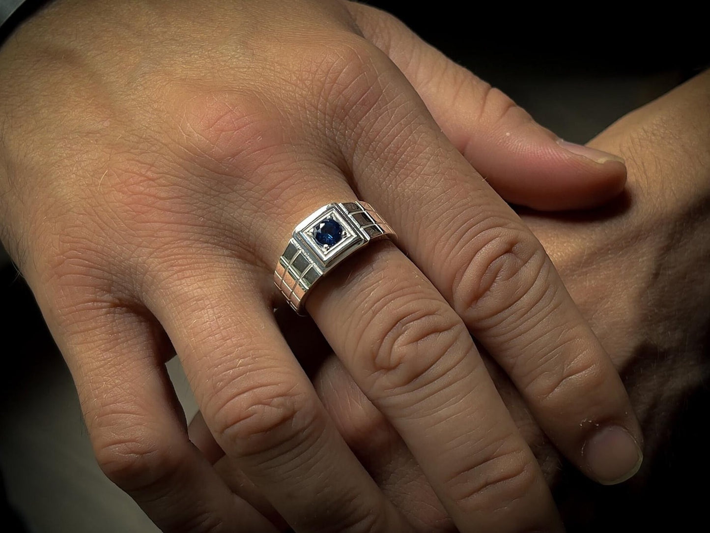 Blue sapphire stone mens solitaire silver ring for men, Sterling silver sapphire ring for men, blue stone men ring, Signet men gemstone ring