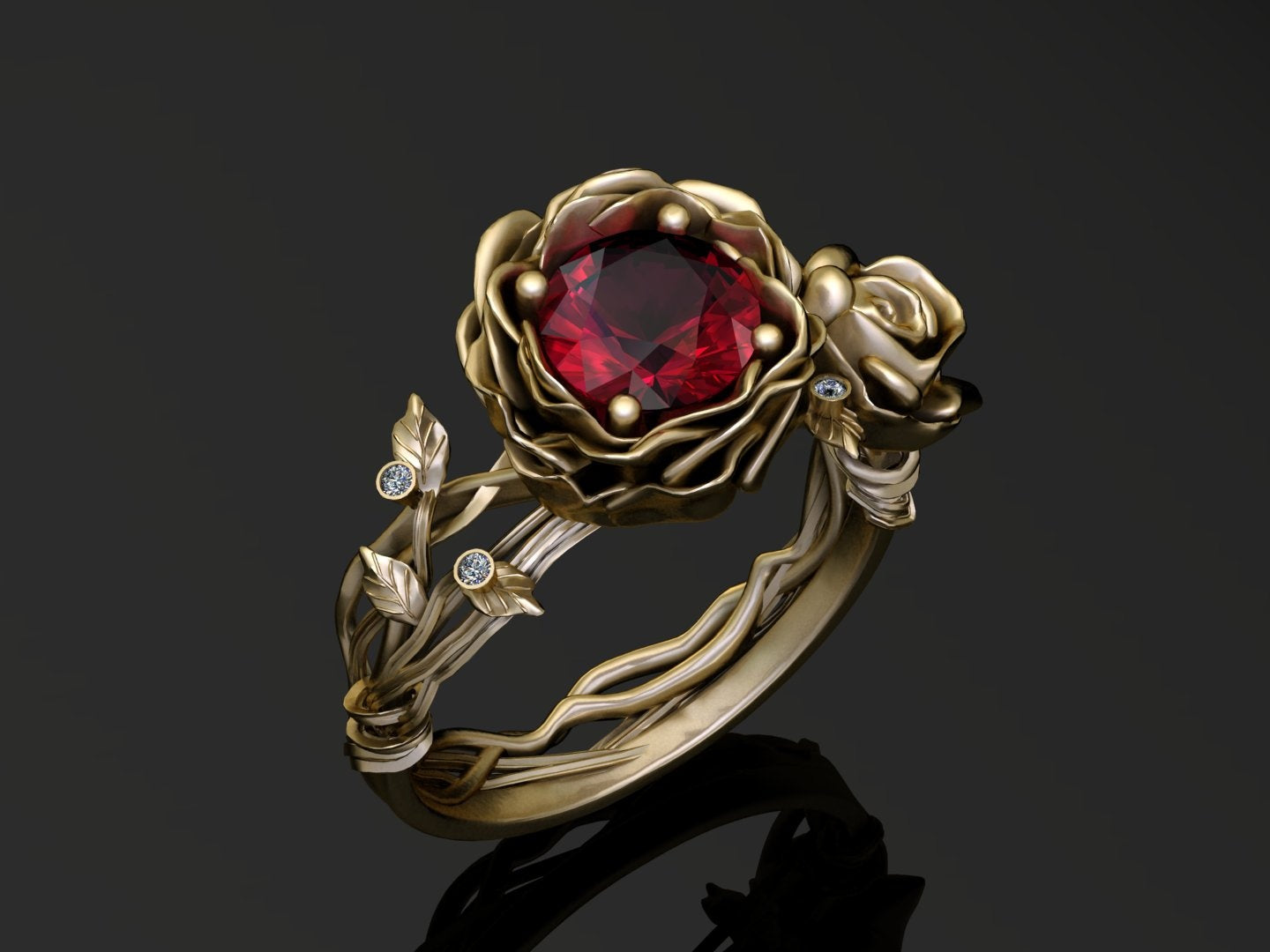 3D Render Rose of Ruby Ring